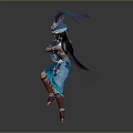 Female Character In Traditional Blue Attire With Feathered Headdress And Dynamic Dance Pose
