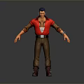 Game Movie Character With Blue Hair Red Vest And Brown Pants Standing Pose