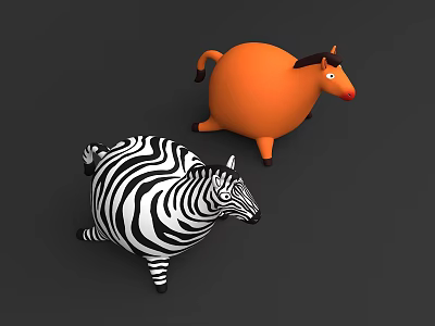 Inflatable Orange Horse and Black White Striped Zebra Decorative Figures 3d model