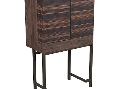 Modern Wooden Decorative Cabinet With Striped Pattern And Black Metal Legs 3d model