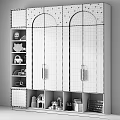 Modern Display Cabinet With Metal Handles And Open Shelves For Decorative Items