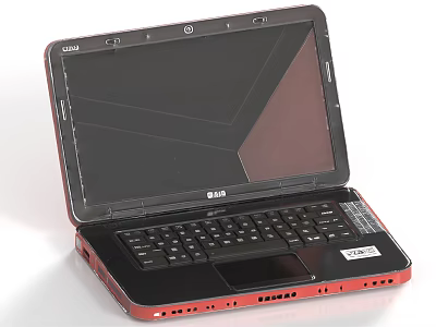 MSI Red And Black Open Laptop With Full Size Keyboard And Black Screen 3d model