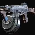 Vintage Submachine Gun with Wooden Stock and Drum Magazine Classic Design Metal Parts
