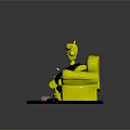 Character With Headphones Glasses Sitting On Blue Sofa Holding Book Red Cushions Red Petals