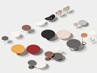 Diverse Coffee Tables Collection Featuring Various Colors Shapes And Modern Designs 3d model