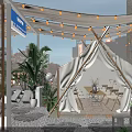 Tropical Outdoor Bar With String Lights Large Leaf Plants And Arched Design 3d model