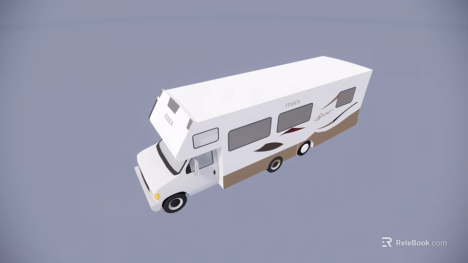 White Modern Motorhome With Brown Accent Stripes And Side Windows 3d model 