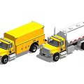 Two Utility Vehicles Including Yellow Box Truck And Silver Tank Truck