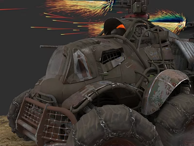 Rusty Modified Post Apocalyptic Car With Large Tires And Weapon Attachments 3d model