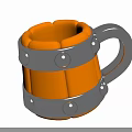Cartoon Barrel Shaped Mug With Orange Body Gray Metal Rings And Rivets