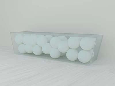 Transparent Acrylic Stool Filled With White Balls On Light Wooden Table 3d model