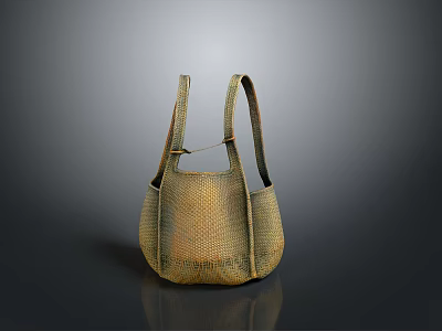 Stylish Woven Handbag With Double Straps For Daily Use Natural Tone Design 3d model