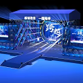 Event Stage Design With Blue Lighting Crossing Theme And Large Screens 3d model
