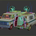 White FBI Surveillance Vans With Satellite Dishes Open Doors And Interior Equipment