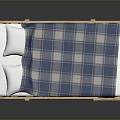 Wooden Bunk Bed Frame With Upper Lower Twin Mattresses And Plaid Sheets