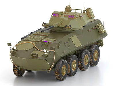 Green Wheeled Military Tactical Tank with Antenna Weapons Armor and Six Wheels 3d model