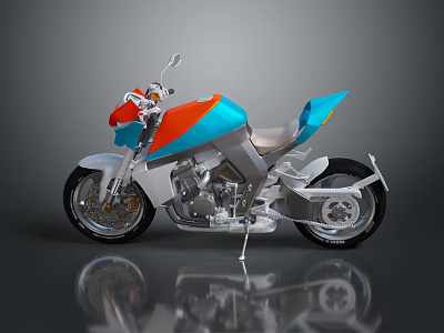 Modern Blue And Orange Motorcycle With Sleek Silver Body And Sporty Design 3d model