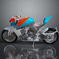 Modern Blue And Orange Motorcycle With Sleek Silver Body And Sporty Design