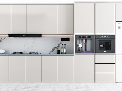 Modern Kitchen Interior With White Cabinets Marble Countertop And Appliances 3d model