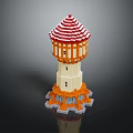 Lego Water Tower With Red White Striped Roof Orange White Body Gray Base And Windows