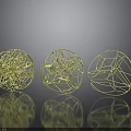 Three Yellow Wireframe Organ And Hair Structure Models On Gray Background With Reflections 3d model
