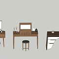 Minimalist Dressing Table Designs With Rectangular Oval Mirrors Drawers Stools And Decorative Items 3d model