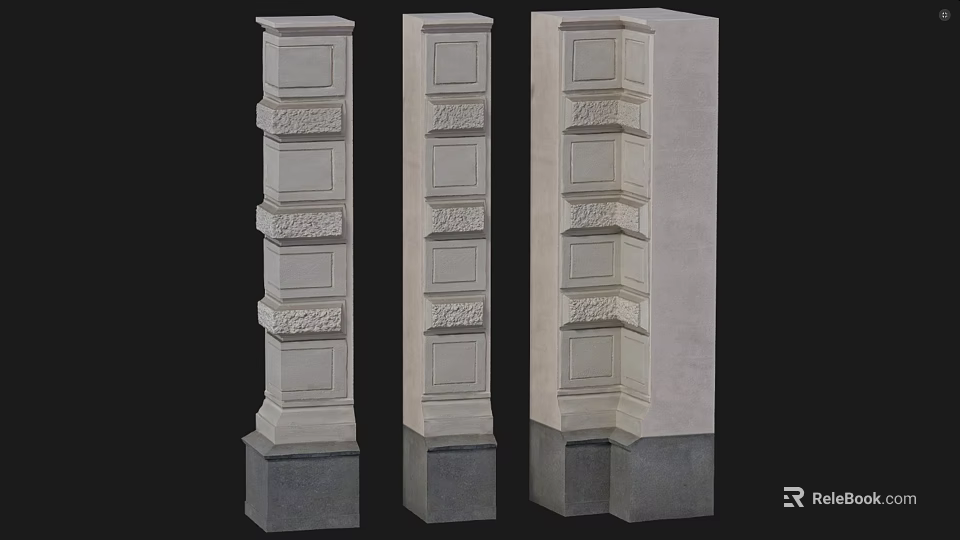 Architectural Stone Columns Featuring Carved Decorative Patterns and Sturdy Base Structure 3d model 