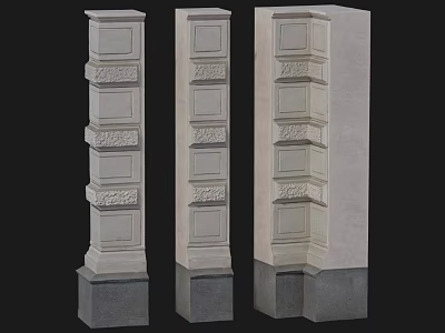 Architectural Stone Columns Featuring Carved Decorative Patterns and Sturdy Base Structure 3d model