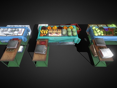 Vegetable stand fruit and vegetable stand combination vegetable market stall market life props low face number low model simple model game film and television level super realistic 3d model