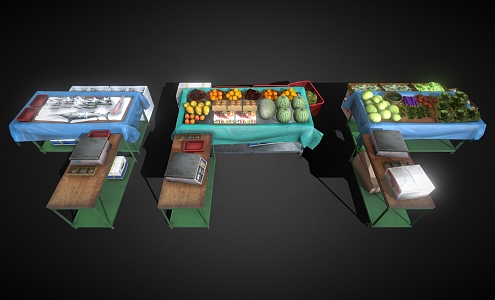 Vegetable stand fruit and vegetable stand combination vegetable market stall market life props low face number low model simple model game film and television level super realistic 3d model