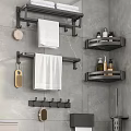 Modern Bathroom Accessories With Towel Racks Shelves Hooks And Toiletries On Gray Marble Walls