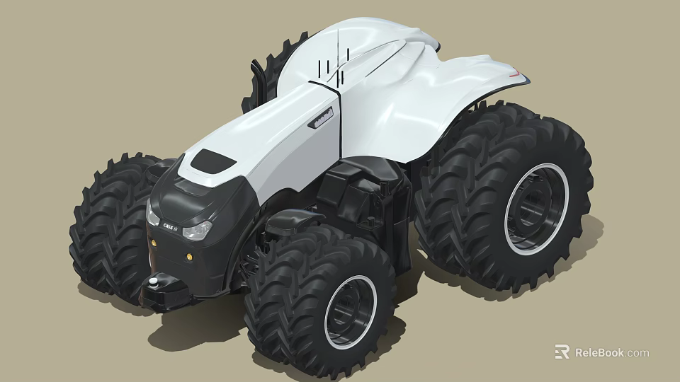 Modern White Agricultural Tractor With Large Black Tires And Sleek Design 3d model 