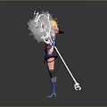 Game And Movie Character Wearing Blue Outfit Yellow Hat Holding Ornate Staff With Red Gem