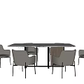 Modern Dining Table Set With Round Marble Top And Six Beige Chairs 3d model