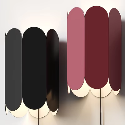 Modern Black and Red Wall Lamp Design With Petal Shaped Curved Panels And Sleek Finish 3d model