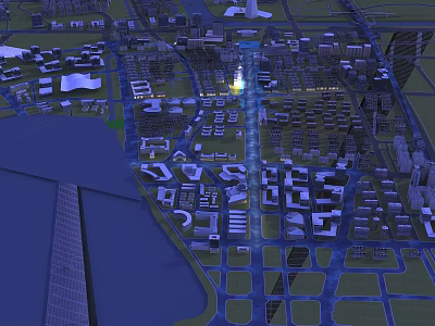 Birds Eye View Urban Planning With City Layout Buildings Road Network And Waterfront 3d model