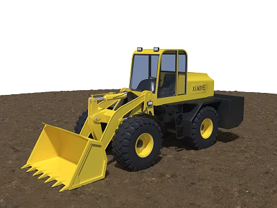 Yellow Wheel Loader With Large Bucket And Black Tires On Dirt 3d model
