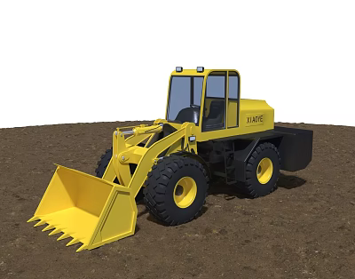 Yellow Wheel Loader With Large Bucket And Black Tires On Dirt 3d model