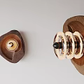 Wooden Wall Lamps with Triangular Base Golden Circular Light and Large Base Golden Ring Decorations