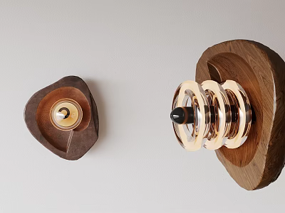 Wooden Wall Lamps with Triangular Base Golden Circular Light and Large Base Golden Ring Decorations 3d model
