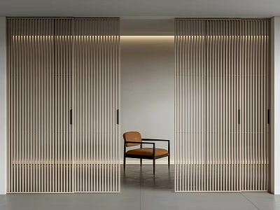Elegant Modern Wooden Sliding Doors With Vertical Slats In Interior Space 3d model
