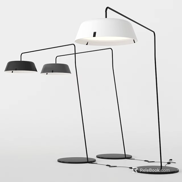 Modern Floor Lamps With Black And White Dome Shades And Metal Poles For Interior Spaces 3d model 