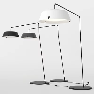 Modern Floor Lamps With Black And White Dome Shades And Metal Poles For Interior Spaces 3d model