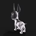 Cute Black And White Cartoon Dog With Big Pink Ears Standing On Black Background