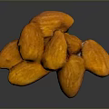 Heap of Golden Whole Almonds on Dark Background with Smooth Surface
