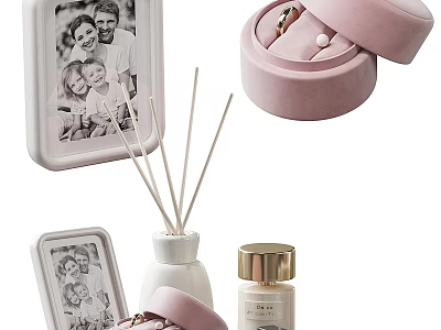 Minimalist Home Decorative Ornament Set With Photo Frame Reed Diffuser Jewelry Box And Perfume Bottle 3d model