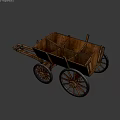 Vintage Wooden Farm Cart With Spoked Wheels And Divided Storage Compartments