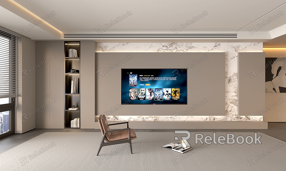 Simple TV cabinet TV background wall TV background leisure chair model