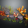 Colorful Marine Corals Seaweeds and Rocks Collection for Scene Design