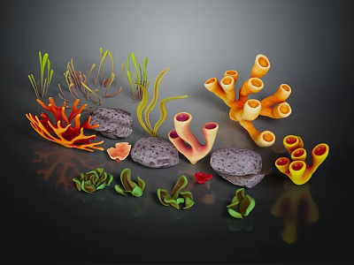 Colorful Marine Corals Seaweeds and Rocks Collection for Scene Design 3d model